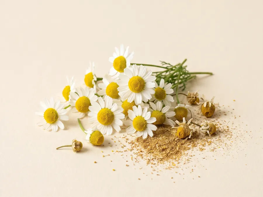 Chamomile flowers and ground chamomile